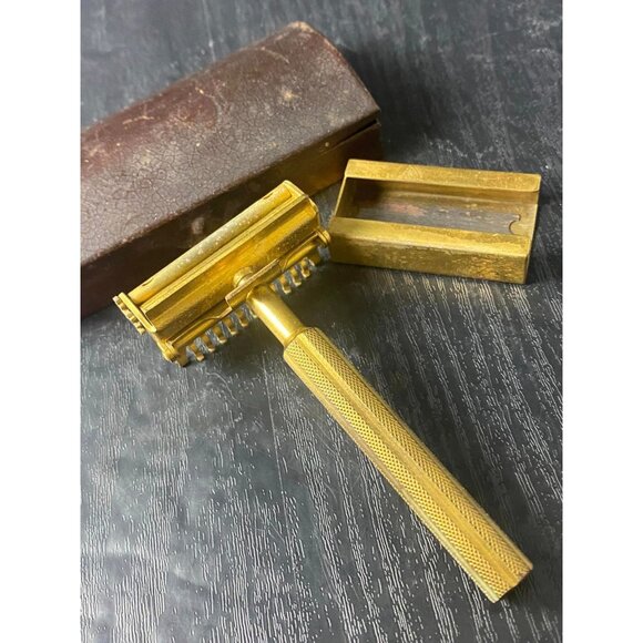 Vintage Valet AutoStrop Razor Gold-Plated Safety Razor With Original Case - Picture 7 of 7